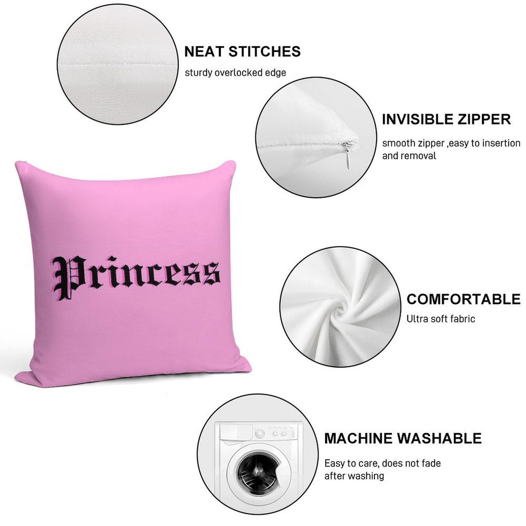 Old-English Princess (pink Background, Dark Pink Shadow, Black Lettering) Soft Washable Throw Pillow