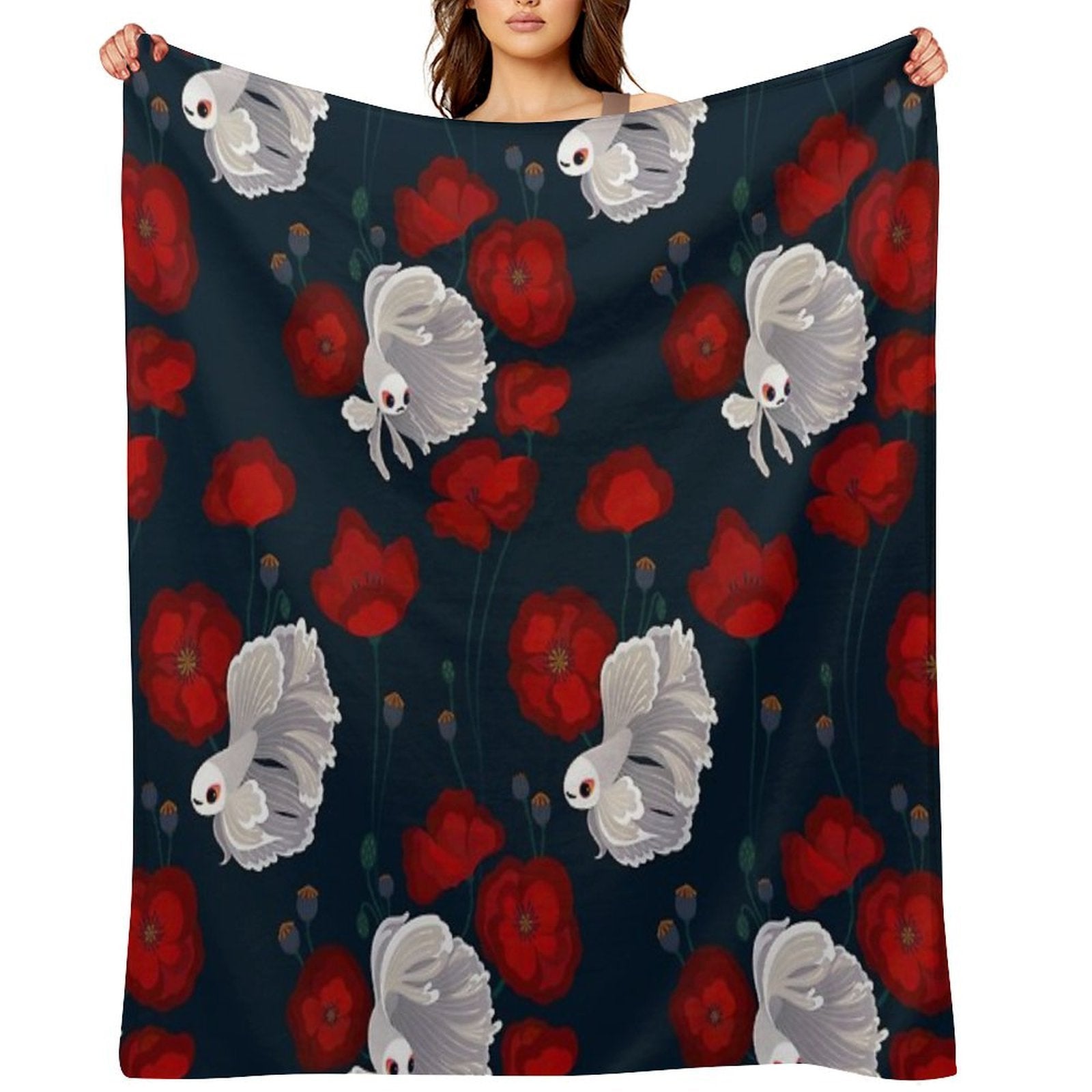 Bettas And Poppies Easy Care Throw Blanket