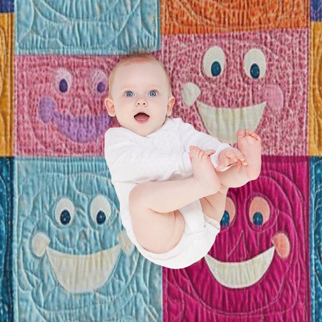 Colorful Smiling Faces Patchwork Pattern – Fun & Cheerful Design Versatility Throw Blanket