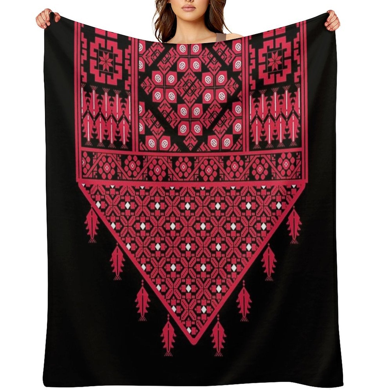 Palestinian Tatreez Cross Stitch Embroidery Art Design Arabic #7 Wrinkle-free Throw Blanket