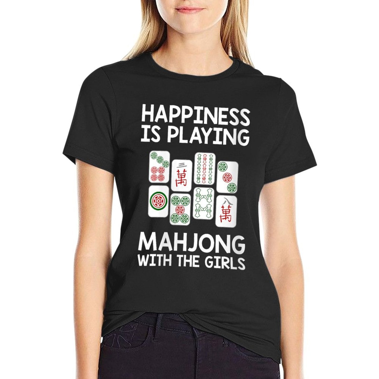 Womens Funny Mahjong Gift Cool Happiness Is Playing Mahjong Girls  Wrinkle-resistant T-Shirt