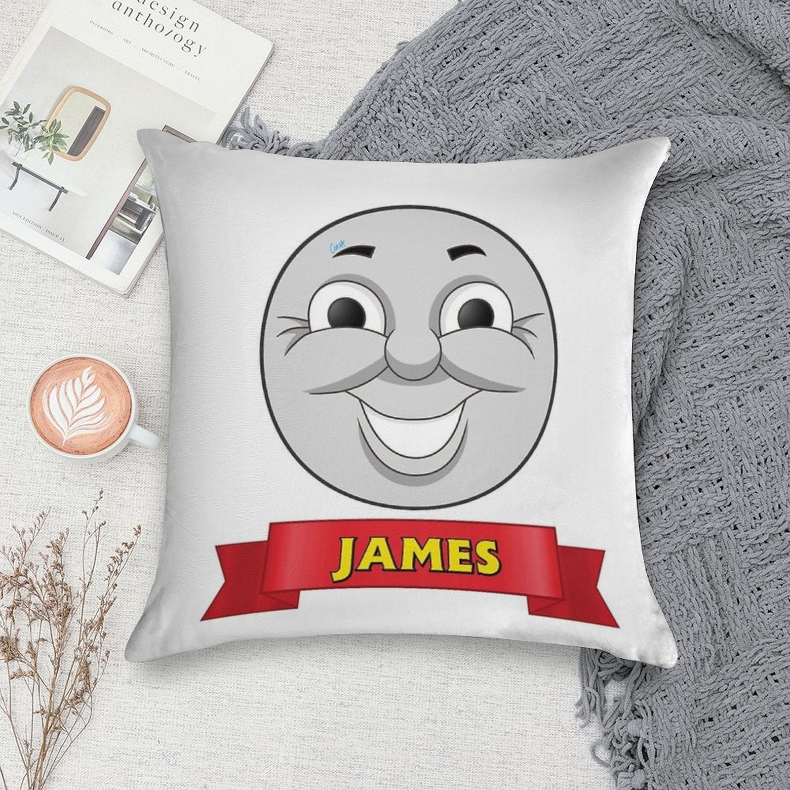 James (name Ribbon) Soft Skin-Friendly Throw Pillow