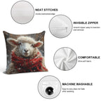 Sheep in The Snow with A Red Scarf Soft Anti-Pilling Throw Pillow