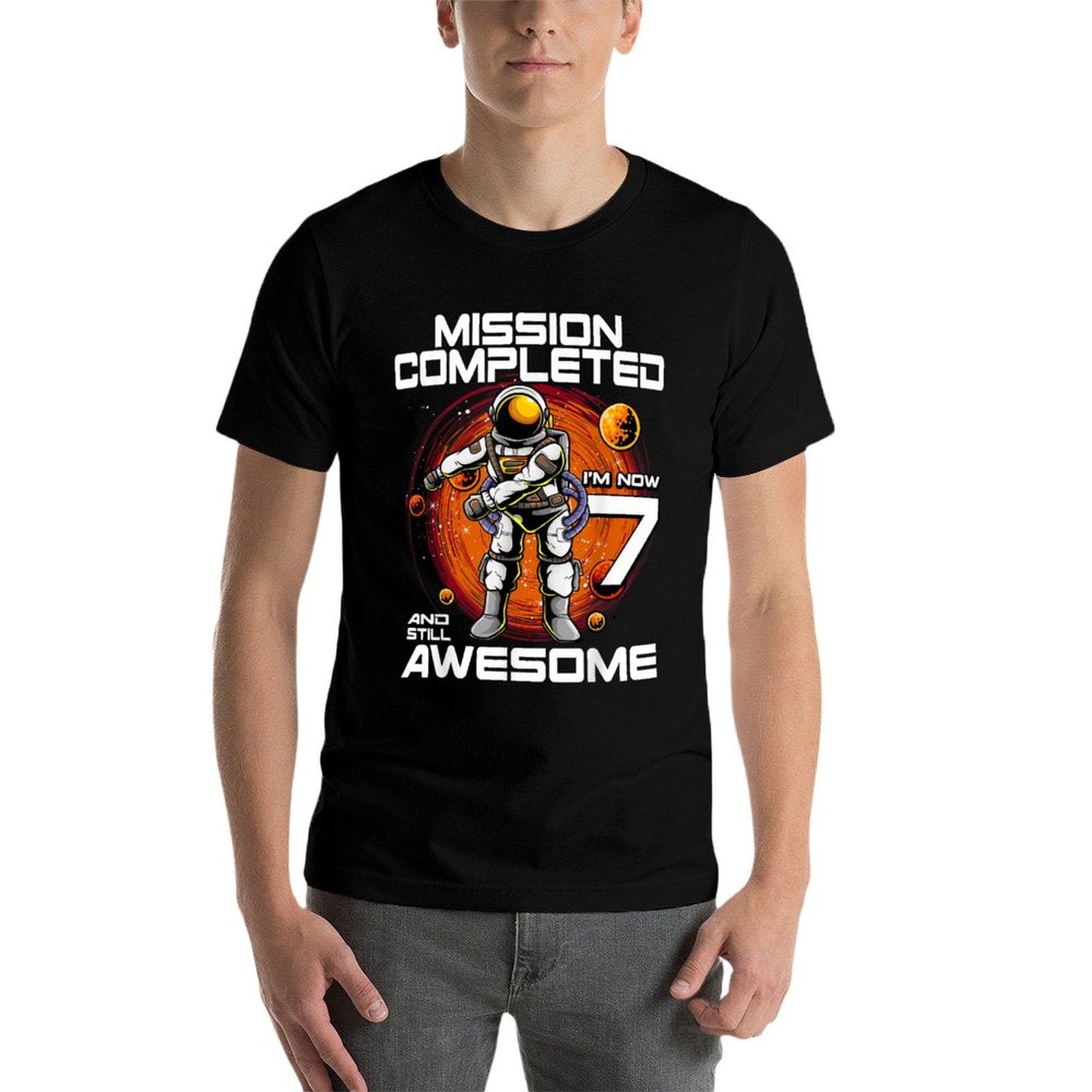 7th Birthday Astronaut 7 Years Old Outer Space Birthday  Vintage-inspired T-Shirt