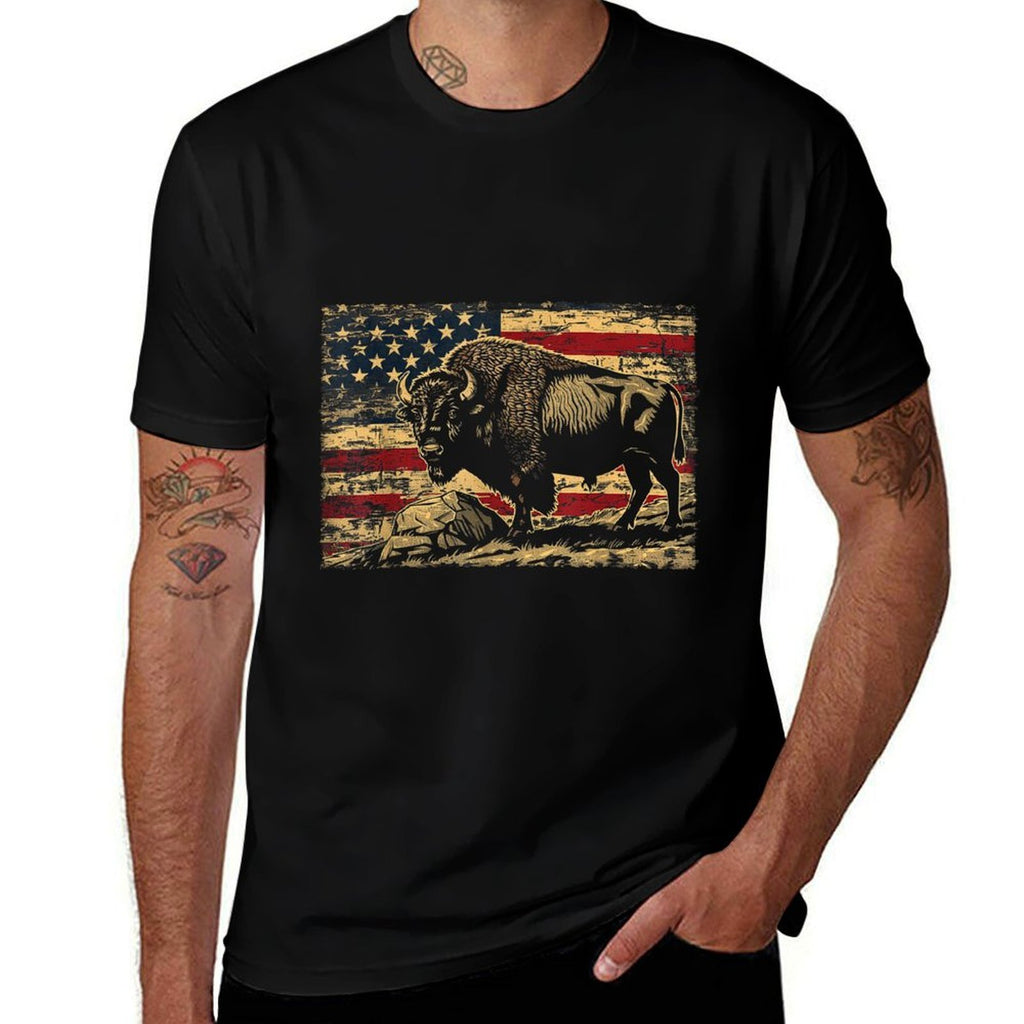 Retro American Cute Animal Bison Lovers Awesome Outfits  Slim-fit Cut T-Shirt