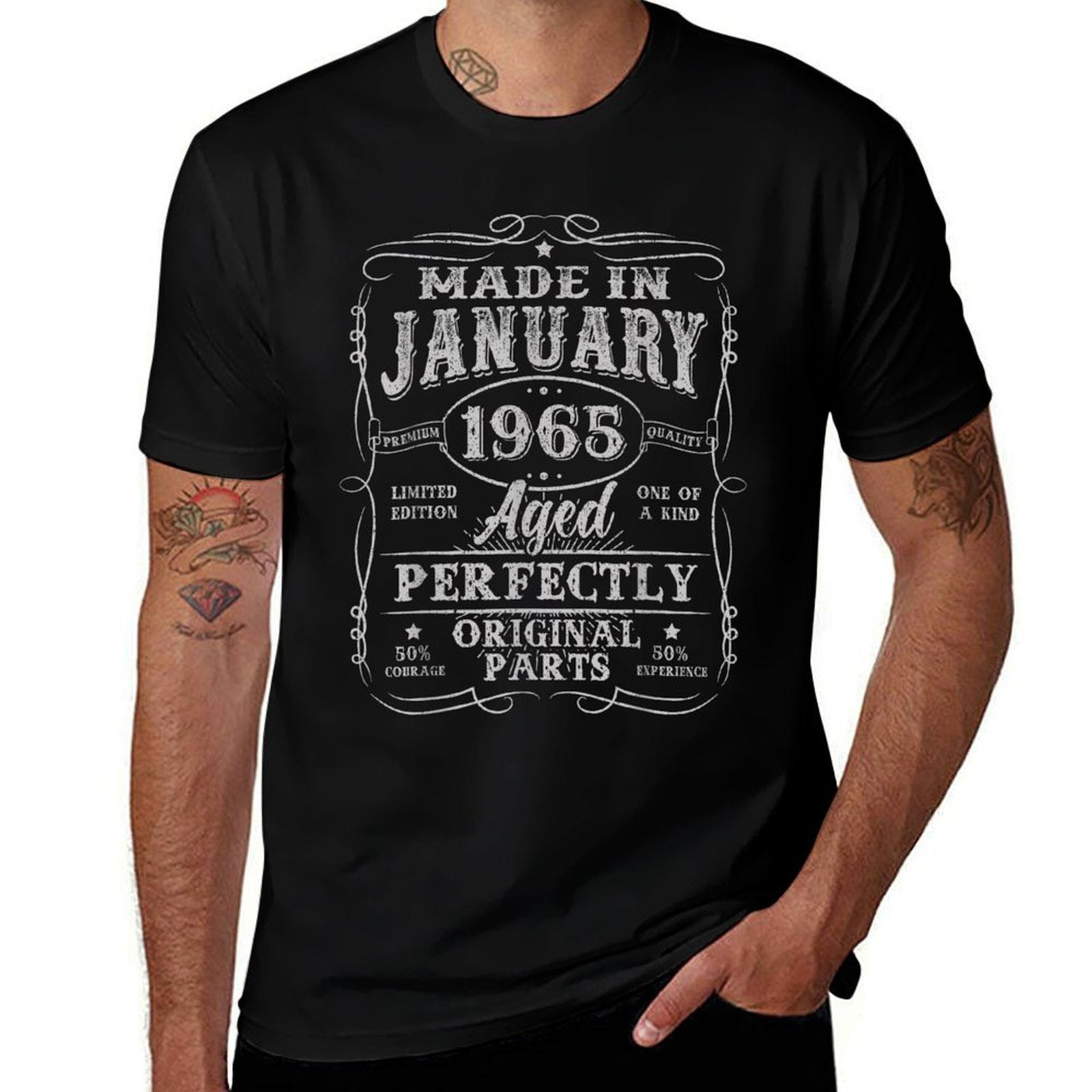 60 Years Old Made In January 1965 Vintage 60th Birthday Men  Vintage-inspired T-Shirt