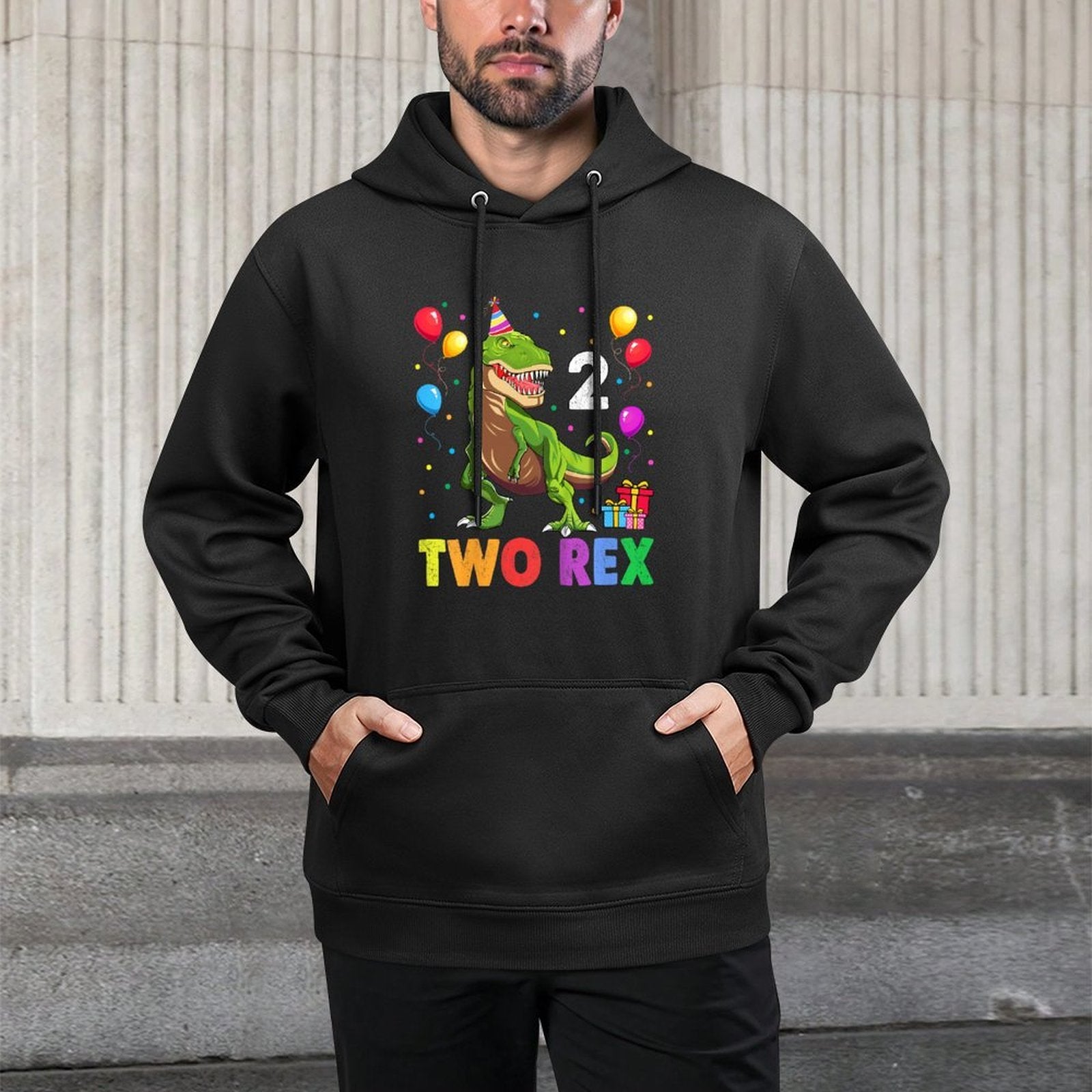 Two Rex 2nd Birthday Gift Second Dinosaur 2 Year Old Easy Care Hoodie