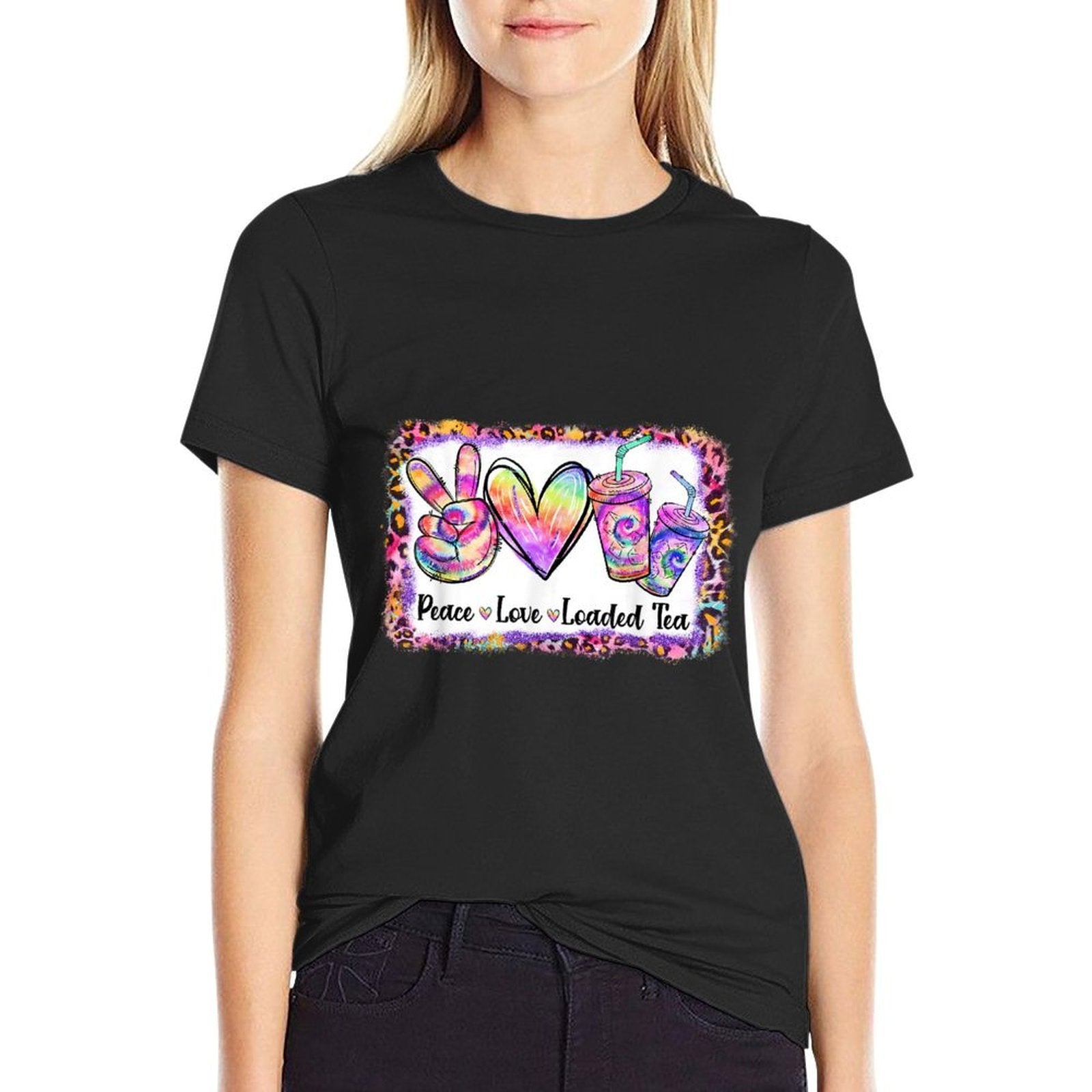 Retro Vintage Peace Love Loaded Tea Lover Tie Dye Pattern  Oversized Silhouette T-Shirt