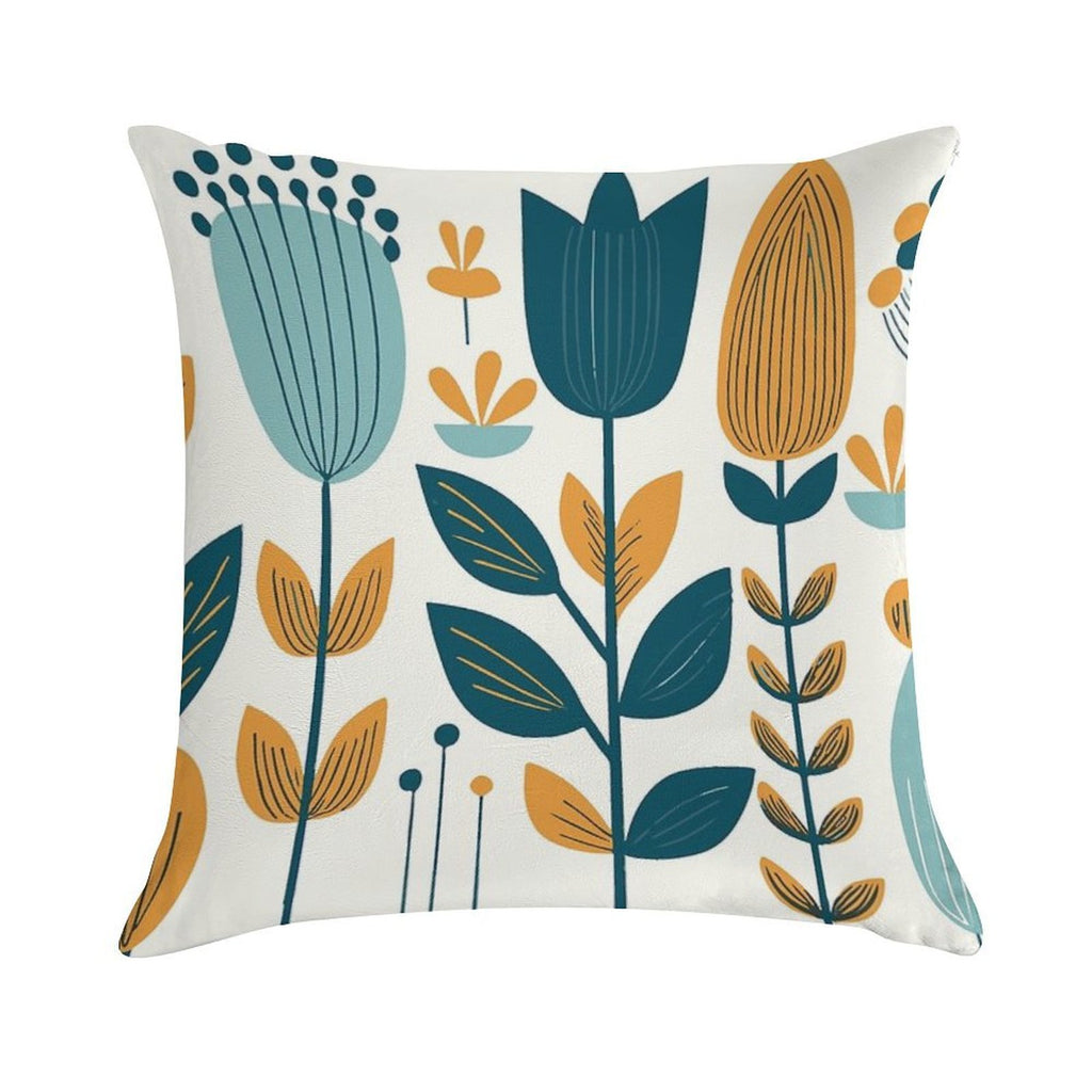 Yellow And Blue Leaves Soft Short Plush Fabric Throw Pillow