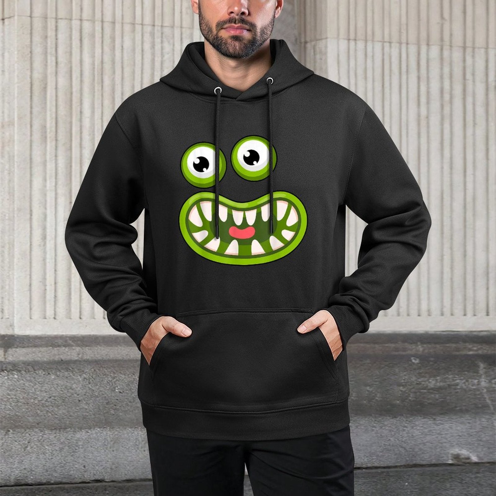 Funny Green Big Mouth Monster Easy Halloween Costume Durable Construction Hoodie