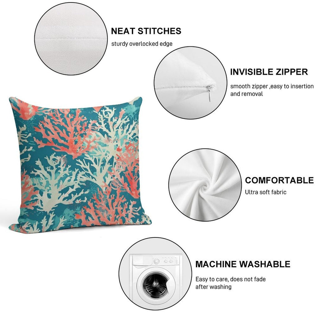 Teal Coral Reef Pattern Soft Multiple Sizes Throw Pillow