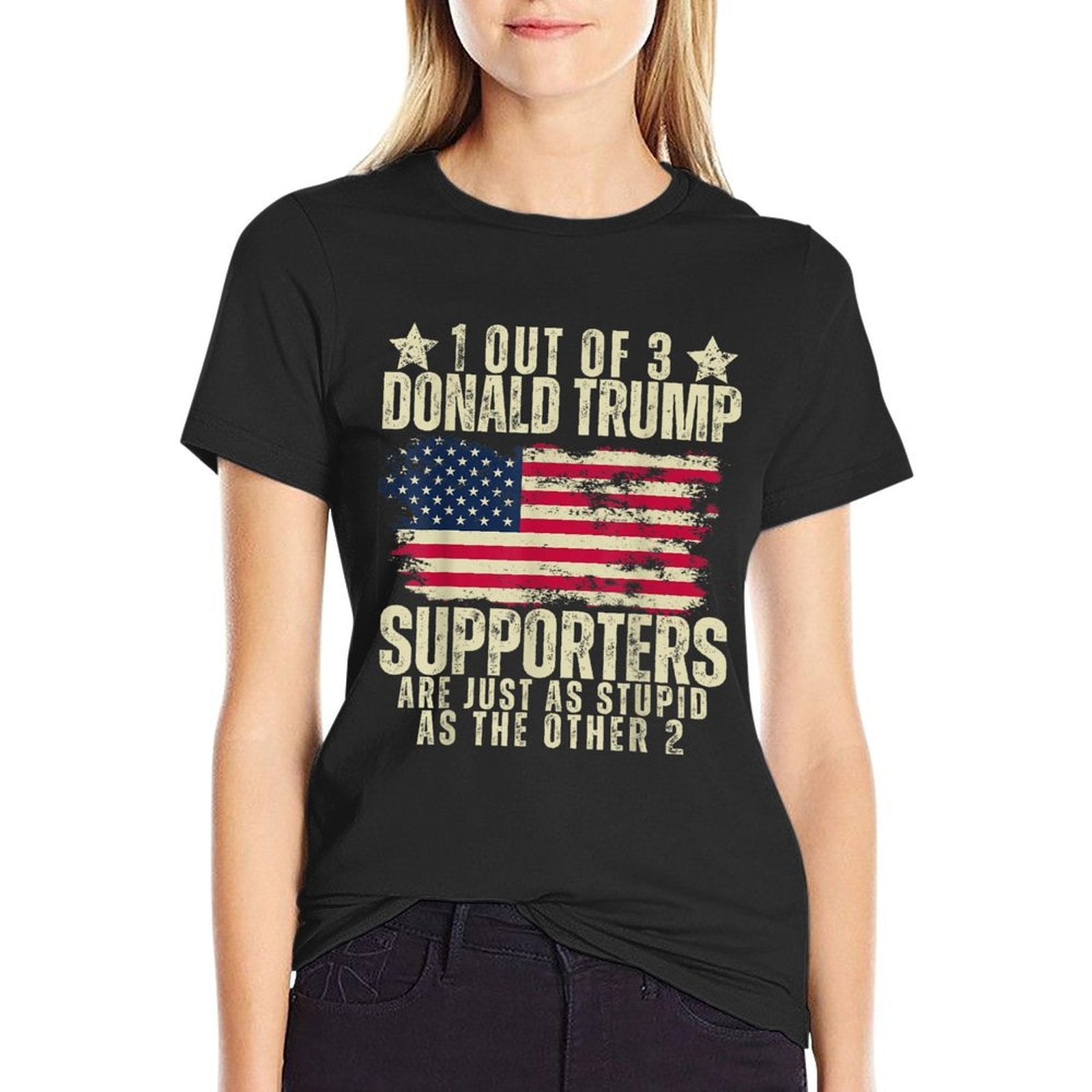 Funny American Voters United States Patriots 2024 1 Out Of 3 Donald Trump Supporters As Stupid As The Other 2, Small  Rolled Sleeves T-Shirt