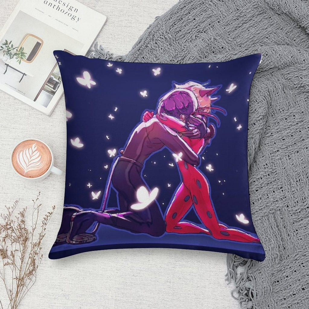 Catboy And Girl Hugging in The Butterflies Soft Style Accent Throw Pillow