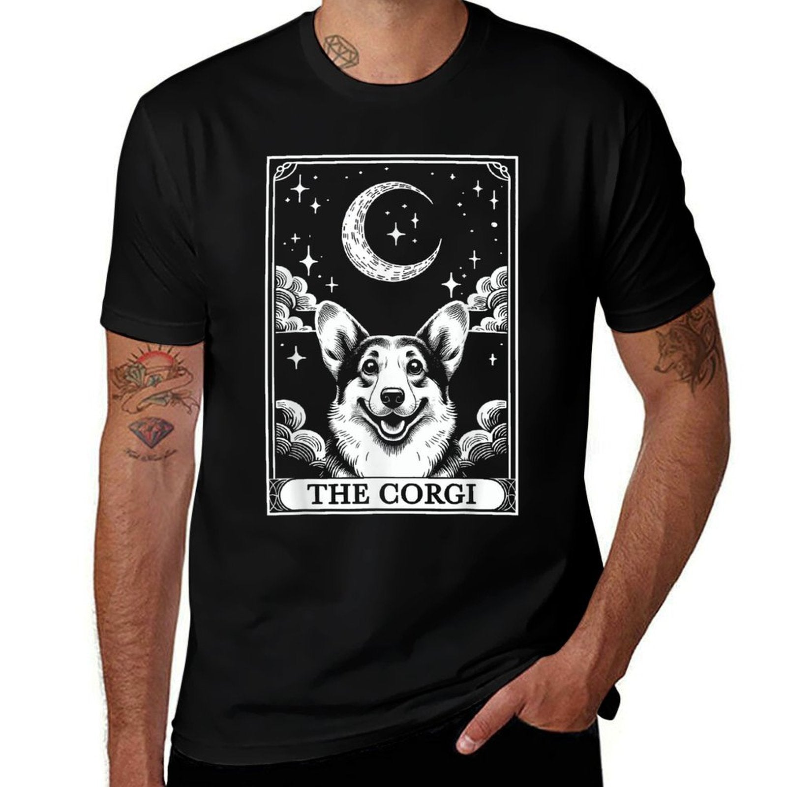 Tarot Card Vintage Crescent Moon Corgi Dog Mom  Eco-friendly Material T-Shirt