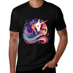 Womens Majestic Sunset Unicorn Art Mystical Creature Fantasy  Graphic-printed T-Shirt