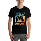 Level 22 Unlocked Video Gamer 22nd Birthday Gifts  Ribbed Collar T-Shirt