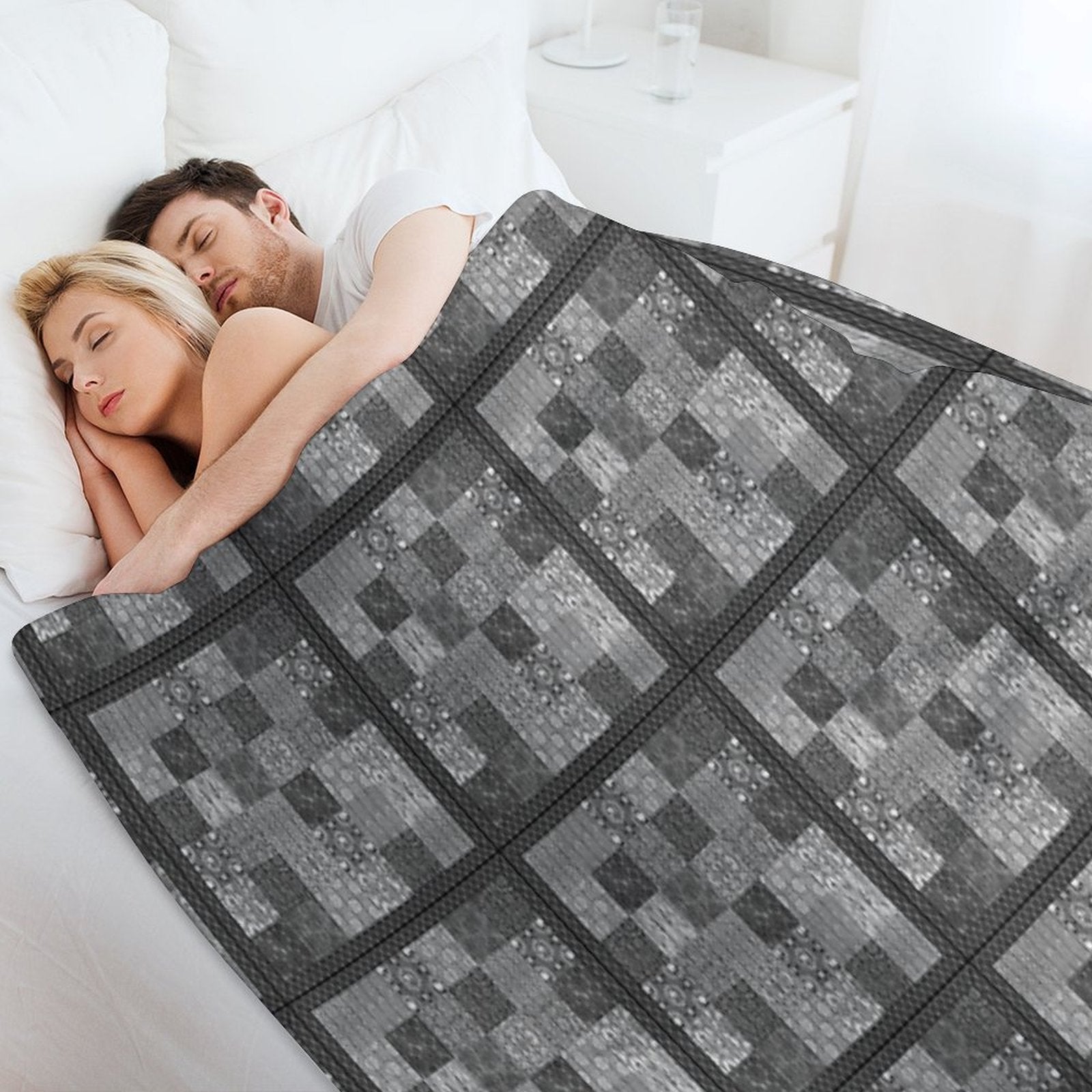 Bohemian Quilt C Plush Throw Blanket