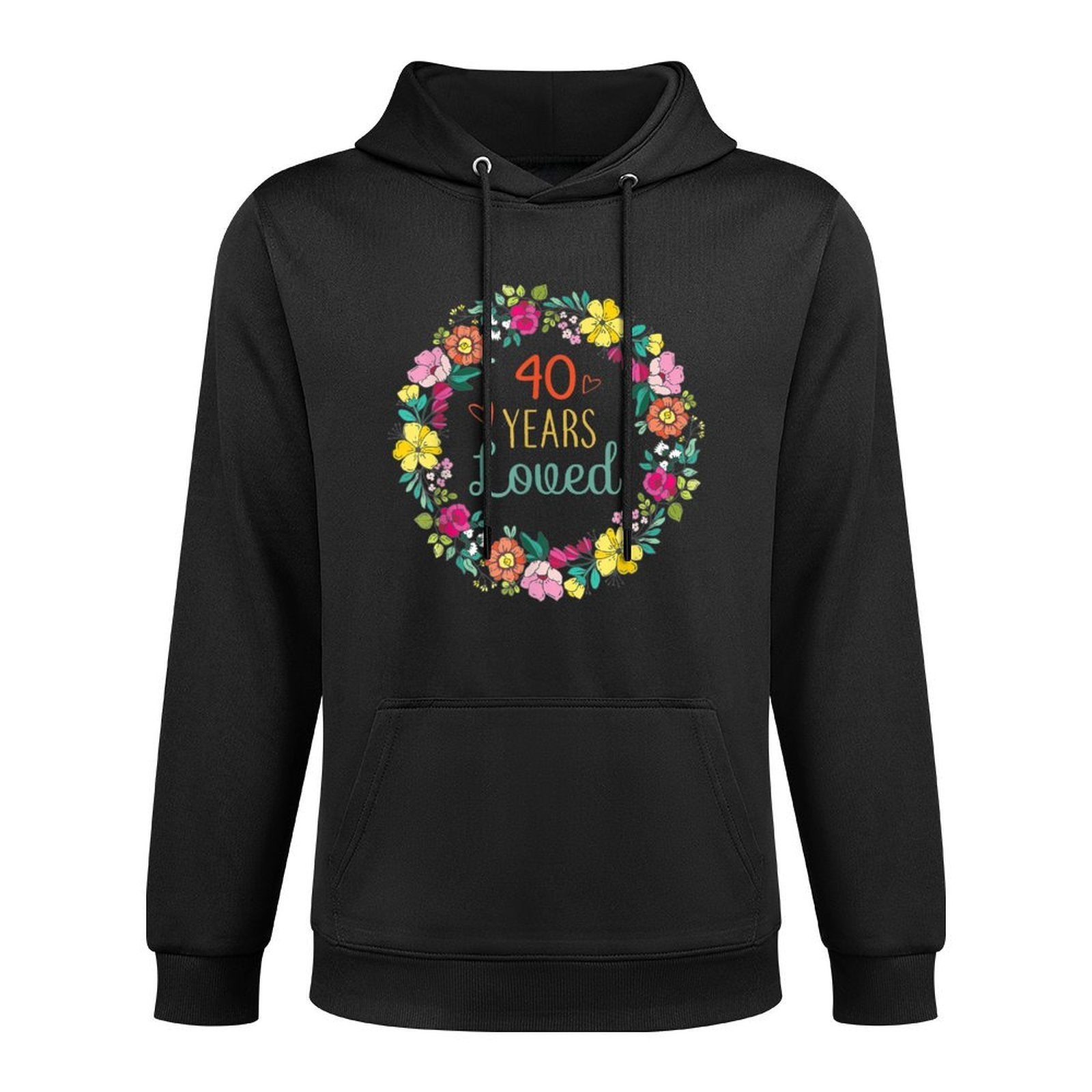 40 Years Loved Cool Flowers Pattern Wife, Mom 40th Birthday Kangaroo Pocket Hoodie