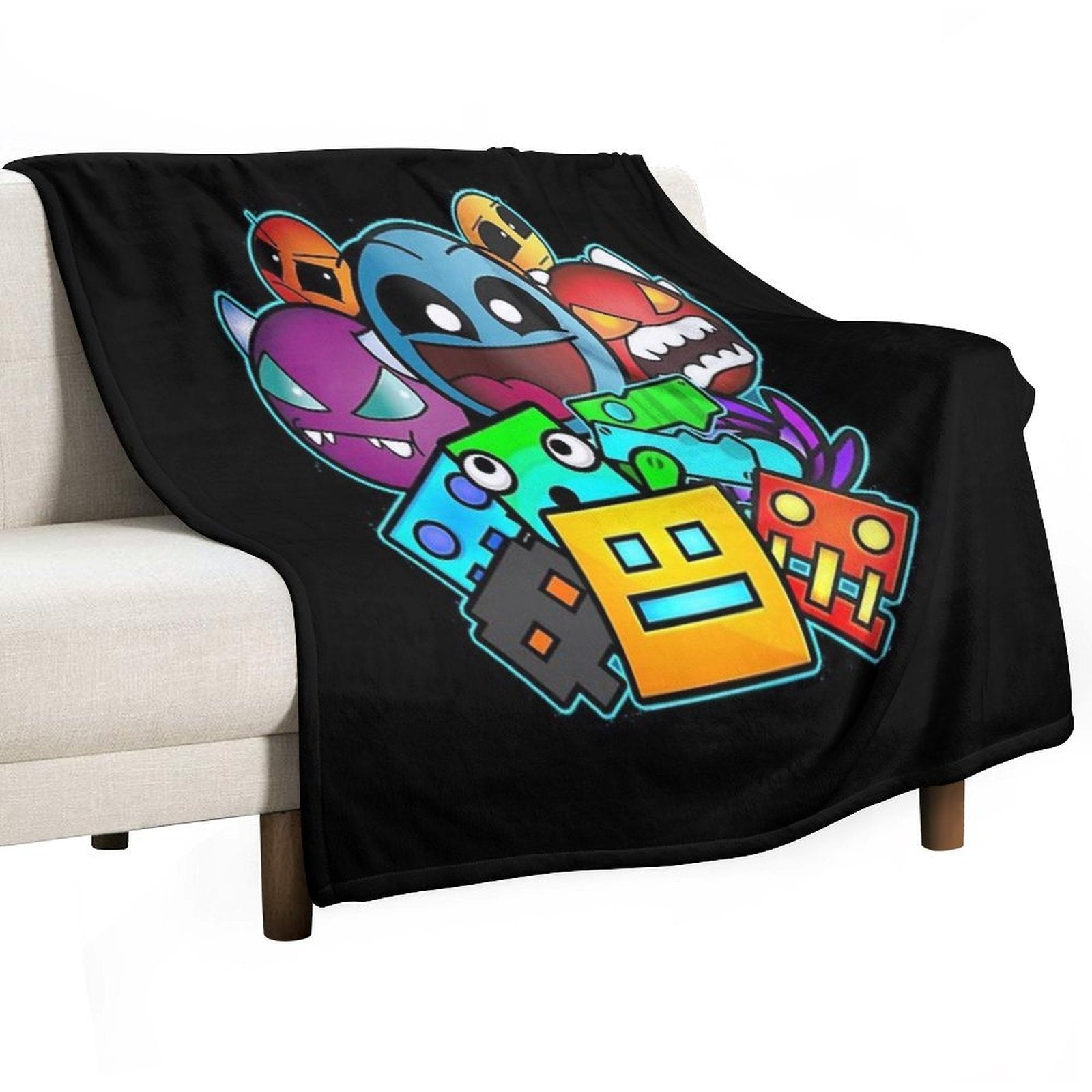 Geometric Dash Plush Throw Blanket