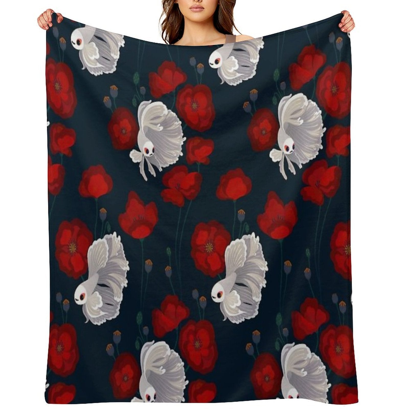 Bettas And Poppies Easy Care Throw Blanket