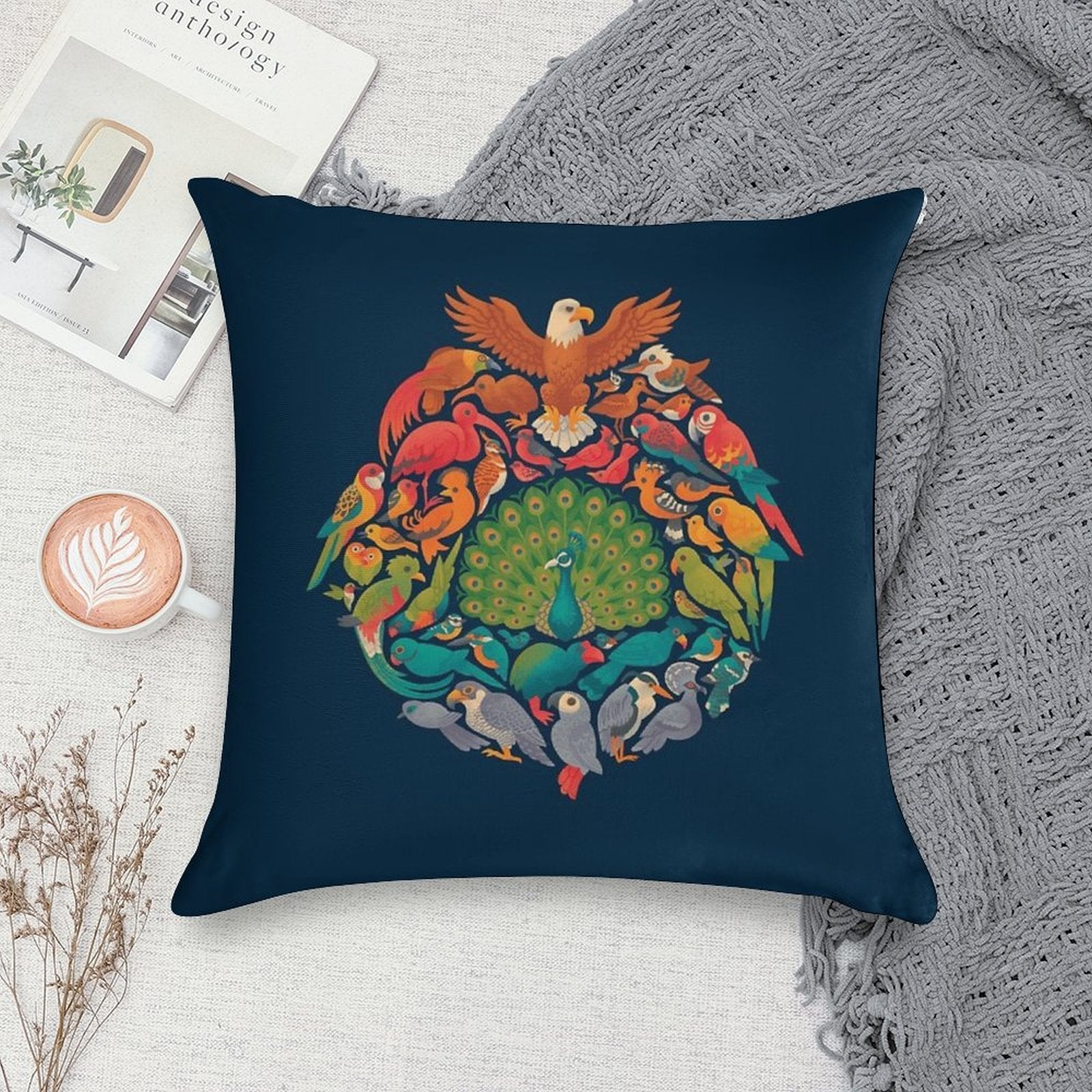 Aerial Rainbow  Blue Soft Short Plush Fabric Throw Pillow