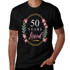 50 Years Loved Floral Flower 50 Year Old 50th Birthday Women  Rolled Sleeves T-Shirt