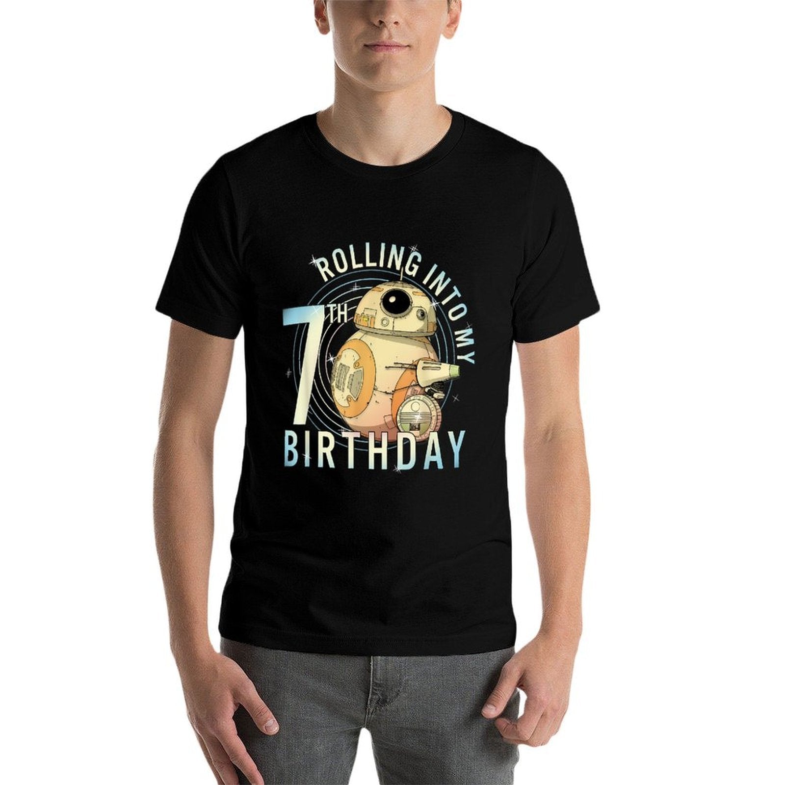 Star Wars BB-8 & D-O Rolling Into My 7th Birthday  Stretchy T-Shirt