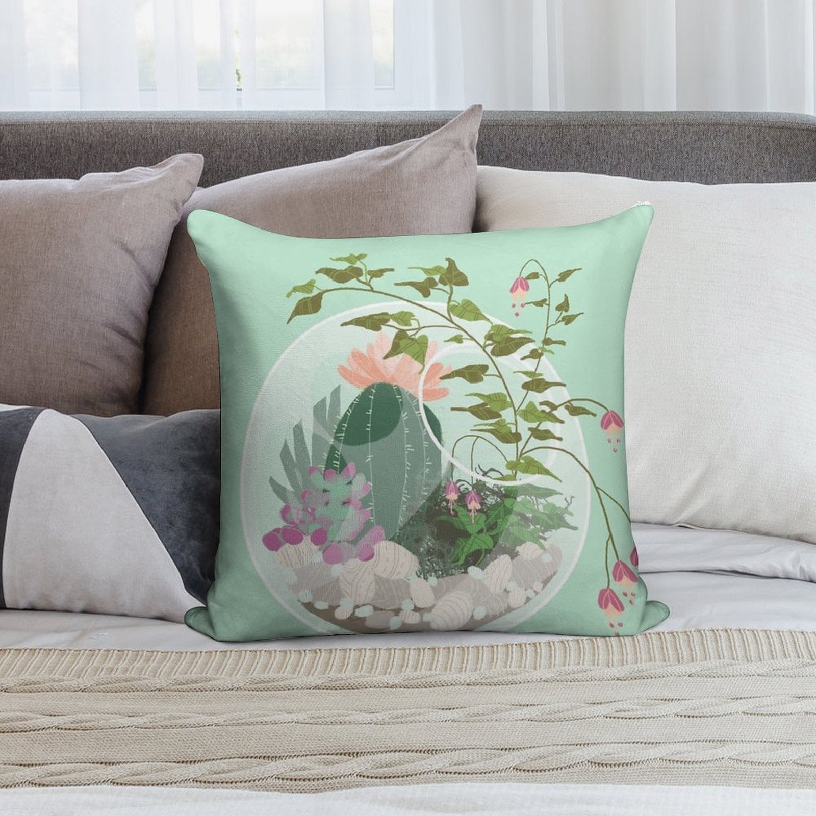 Round Terrarium Soft Home Decor Throw Pillow