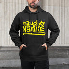 Naughty By Nature – Yellow Logo Black Shape Retention Hoodie
