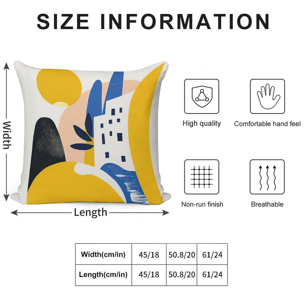 Abstract Mediterranean Desert City Yellow Blue Mid-Century Modern Boho Soft Fade-Resistant Throw Pillow