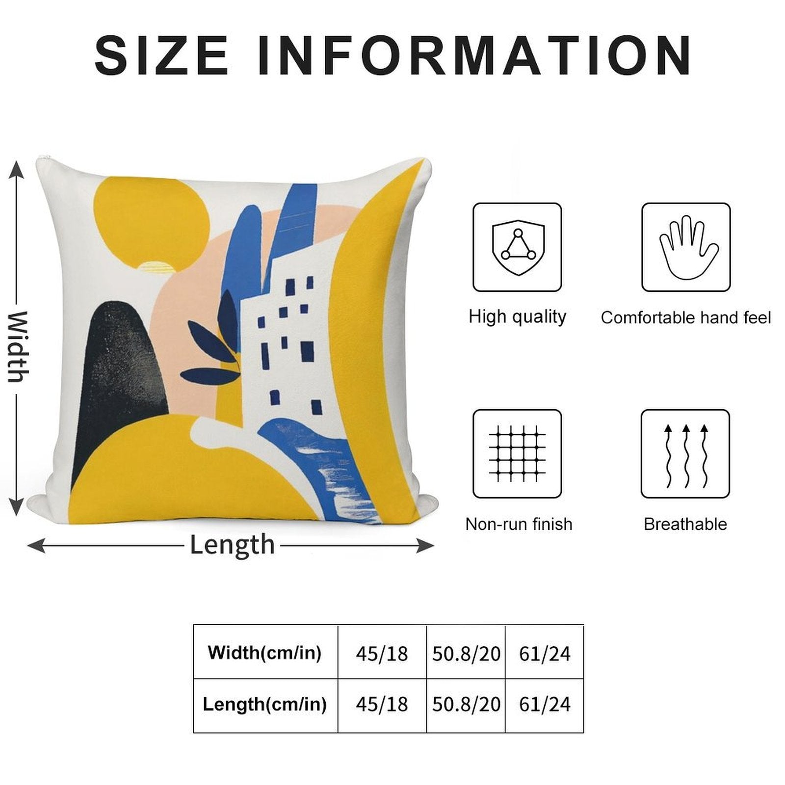 Abstract Mediterranean Desert City Yellow Blue Mid-Century Modern Boho Soft Fade-Resistant Throw Pillow