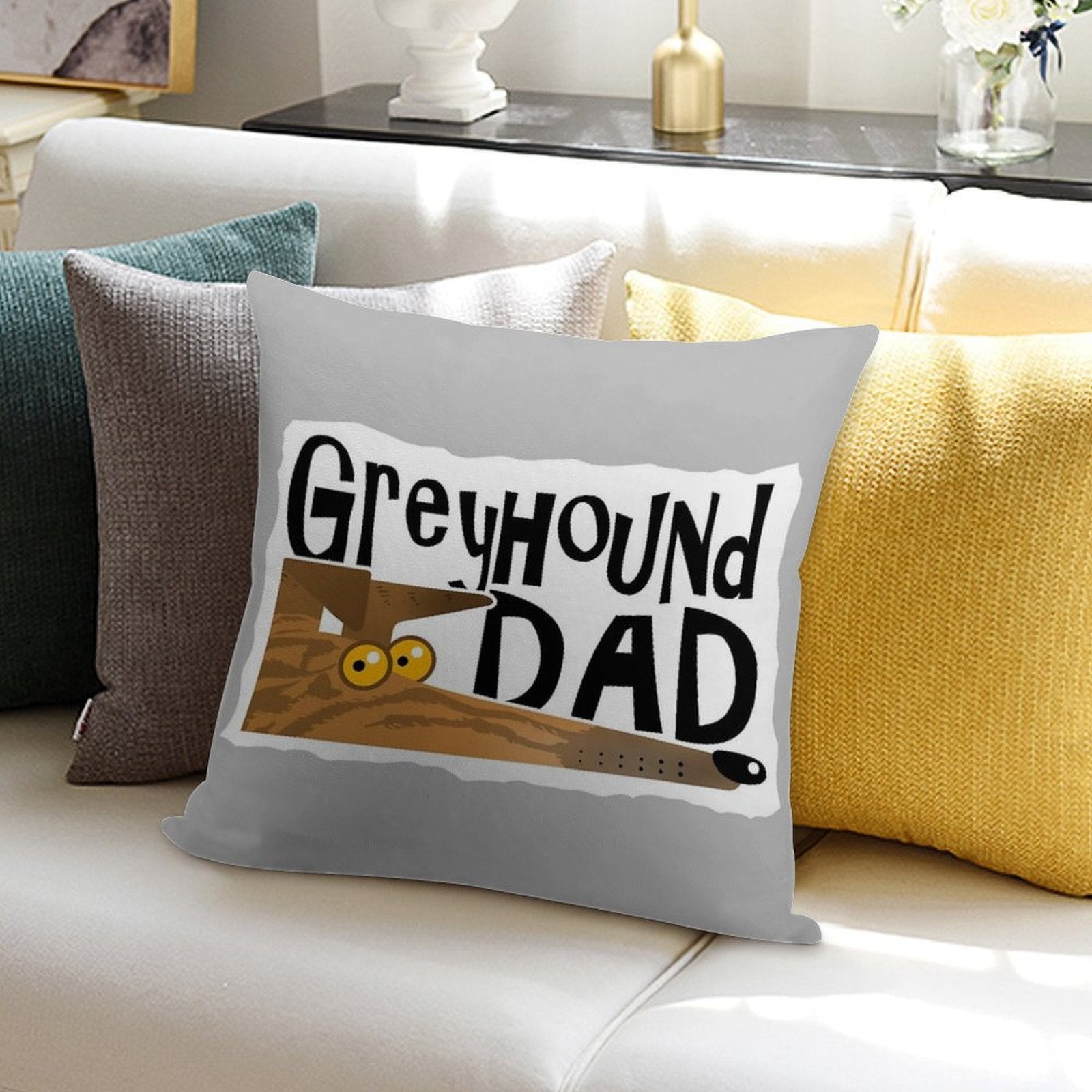 Greyhound Dad (brindle) Soft Short Plush Fabric Throw Pillow
