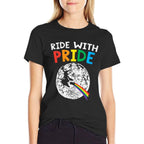 Ride With Pride LGBT Lesbian Witch Gay Rainbow Halloween  Fade-proof Color T-Shirt