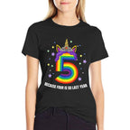 5 Years Old Birthday Girl Unicorn Rainbow 5th Birthday Gift  Ribbed Collar T-Shirt