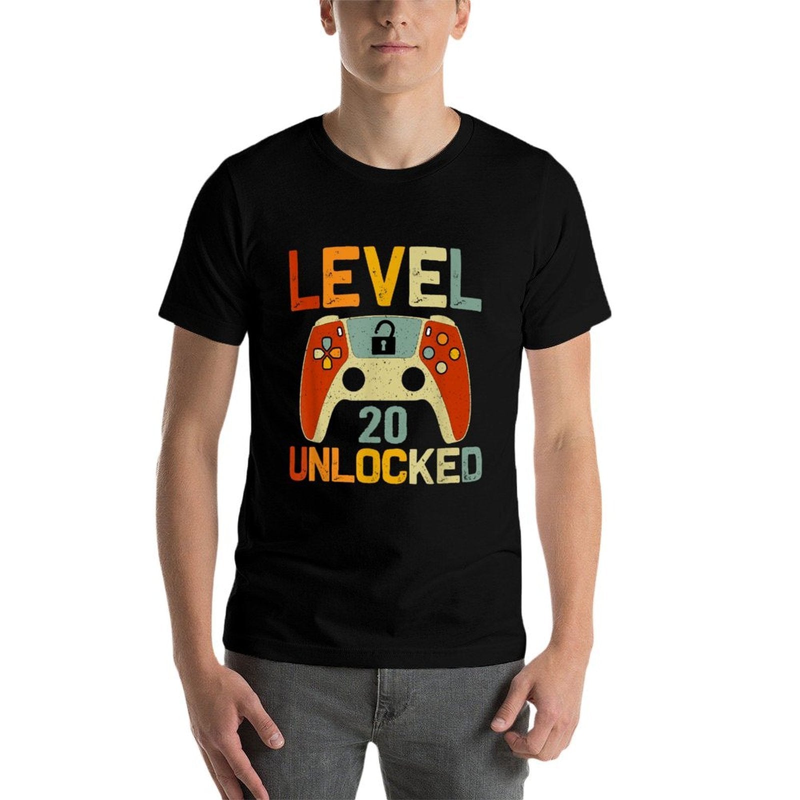 Level 20 Unlocked 20 Years Old Gaming Lover 20th Birthday  Tagless Design T-Shirt