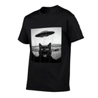 Black Cat Selfie UFO Alien Funny Gifts For Men Women Kids  Lightweight T-Shirt
