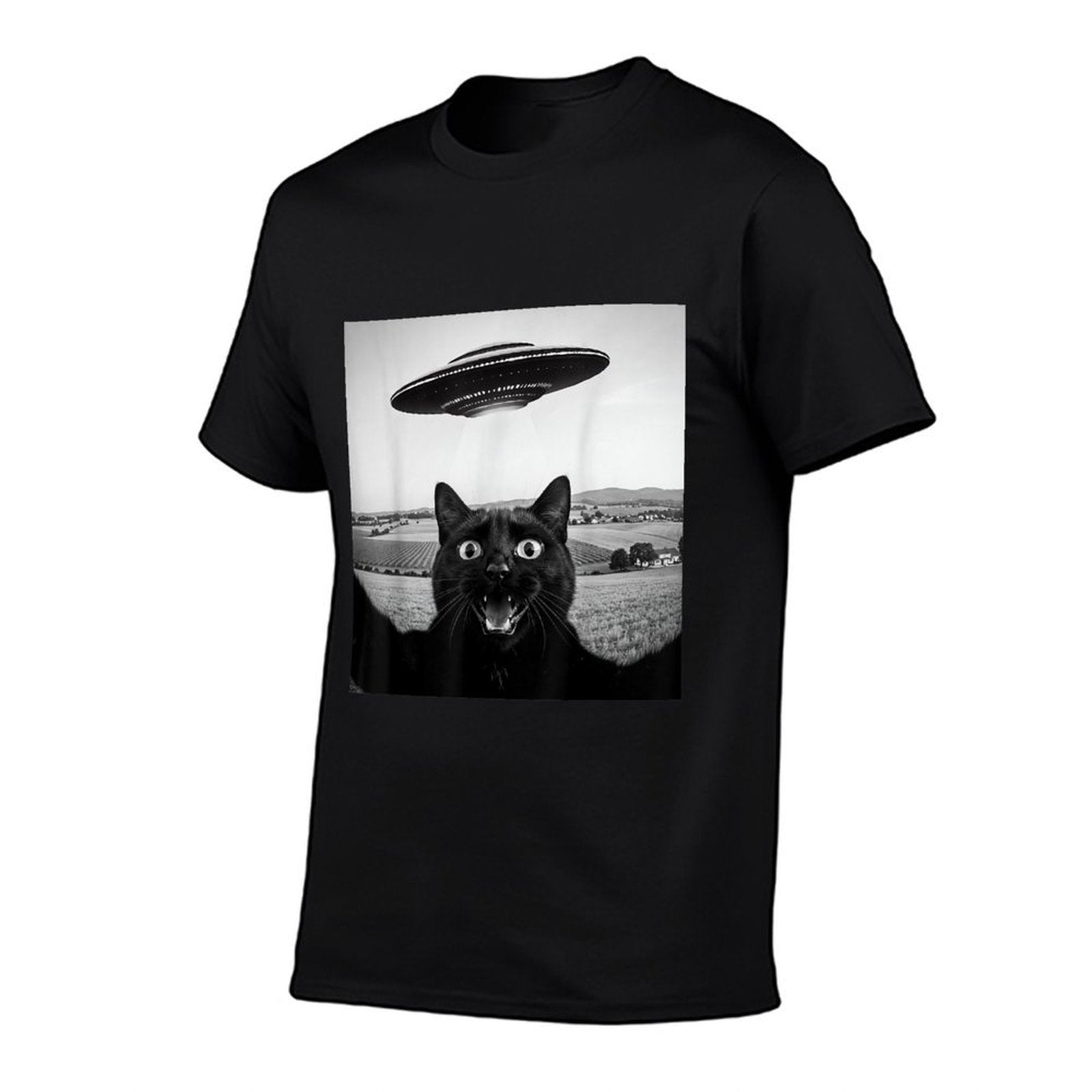 Black Cat Selfie UFO Alien Funny Gifts For Men Women Kids  Lightweight T-Shirt
