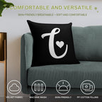 White And Black Letter C Initial Name Minimalist Heart Monogram Graphic Cute Shaped Cool Design on Black Background Soft Hidden Zipper Throw Pillow