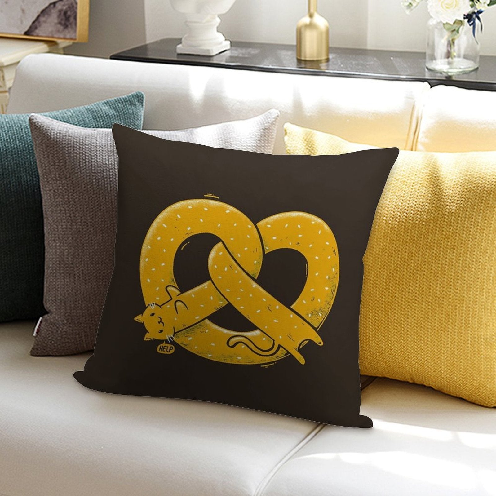 The Long Cat Is A Pretzel Soft Shrink-Resistant Throw Pillow