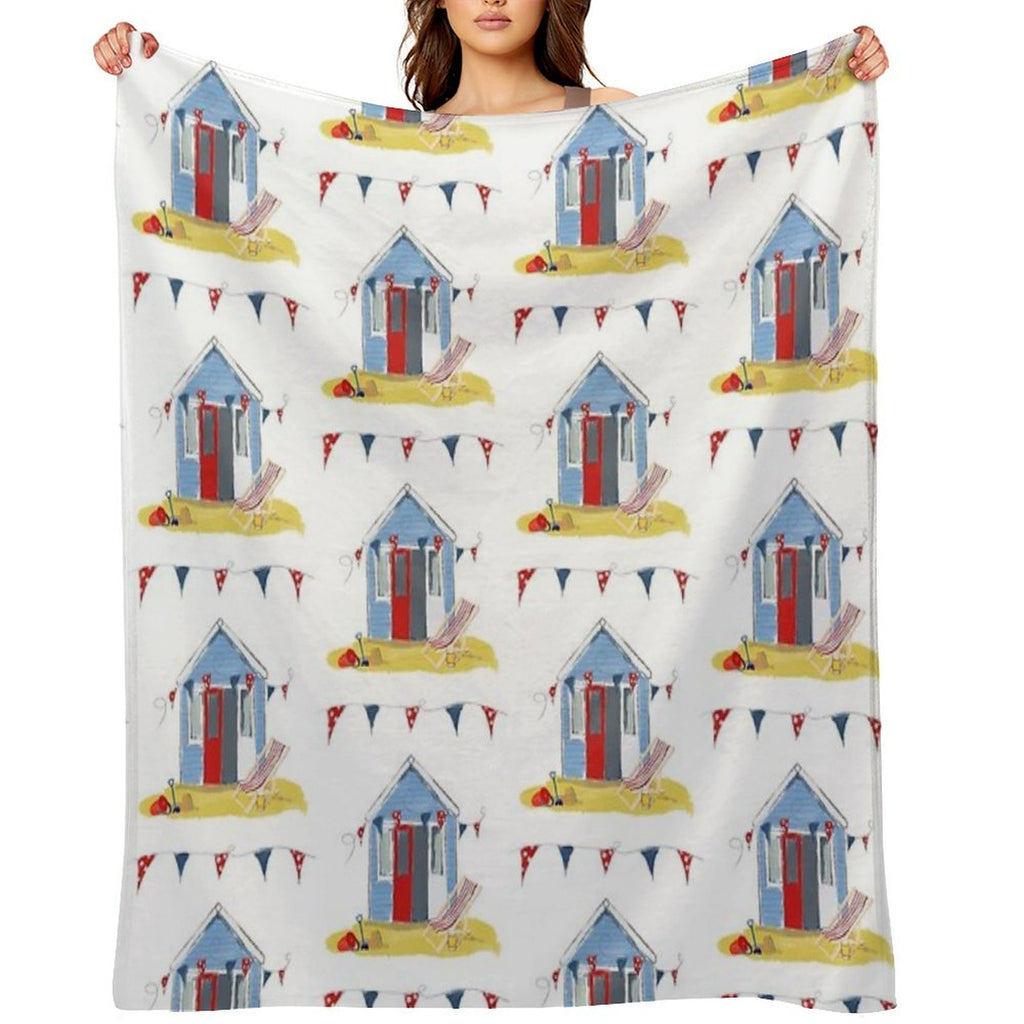 #Beach Hut Seaside Easy Care Throw Blanket