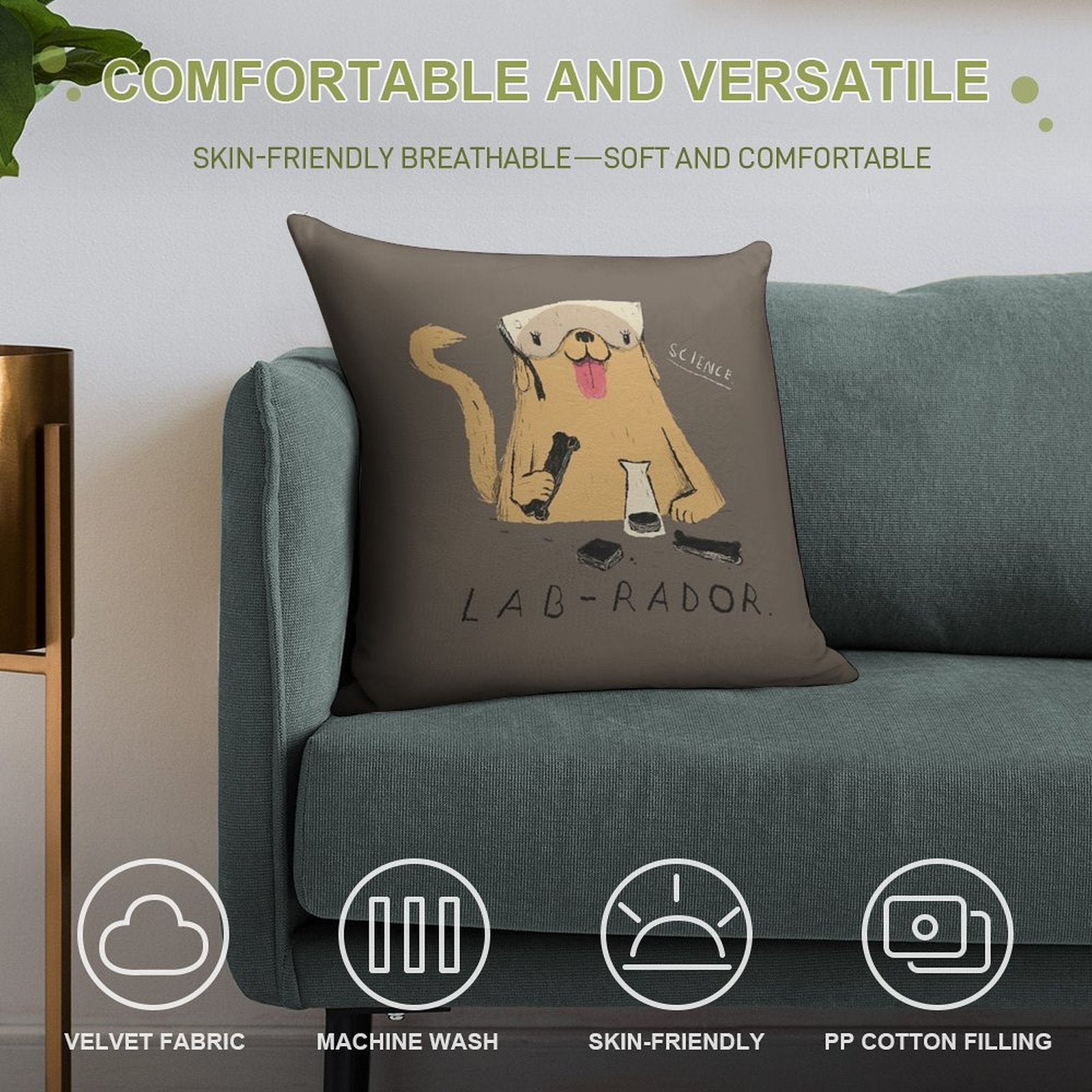 Lab-rador Soft Shrink-Resistant Throw Pillow