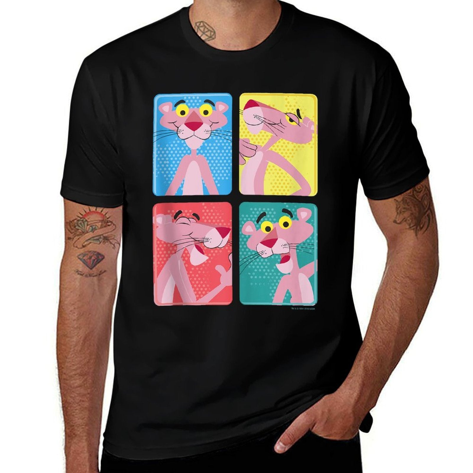 Pink Panther Colorful Portrait Pose Panels  Rolled Sleeves T-Shirt
