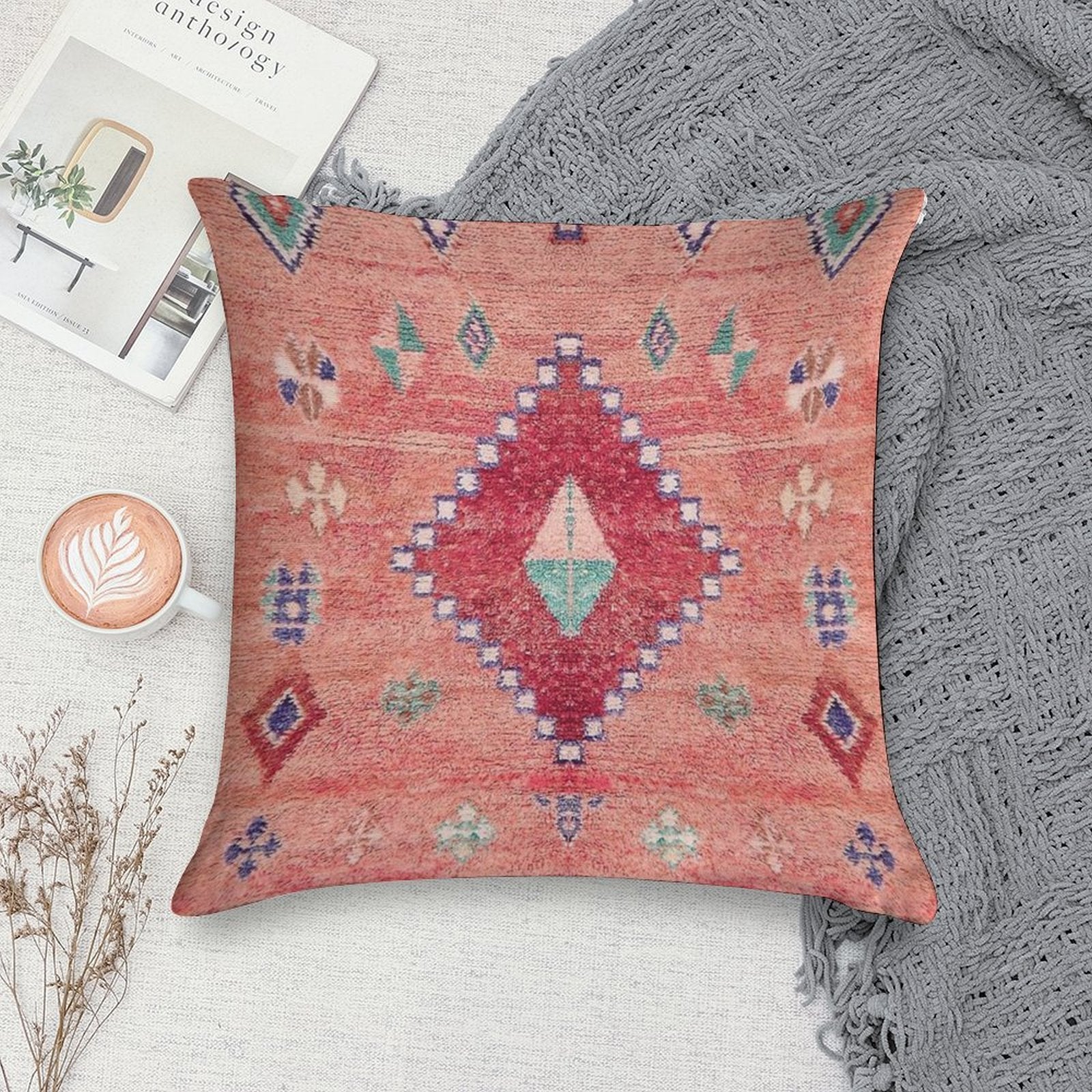 Heritage Moroccan Rug Style Design Soft Easy Maintenance Throw Pillow