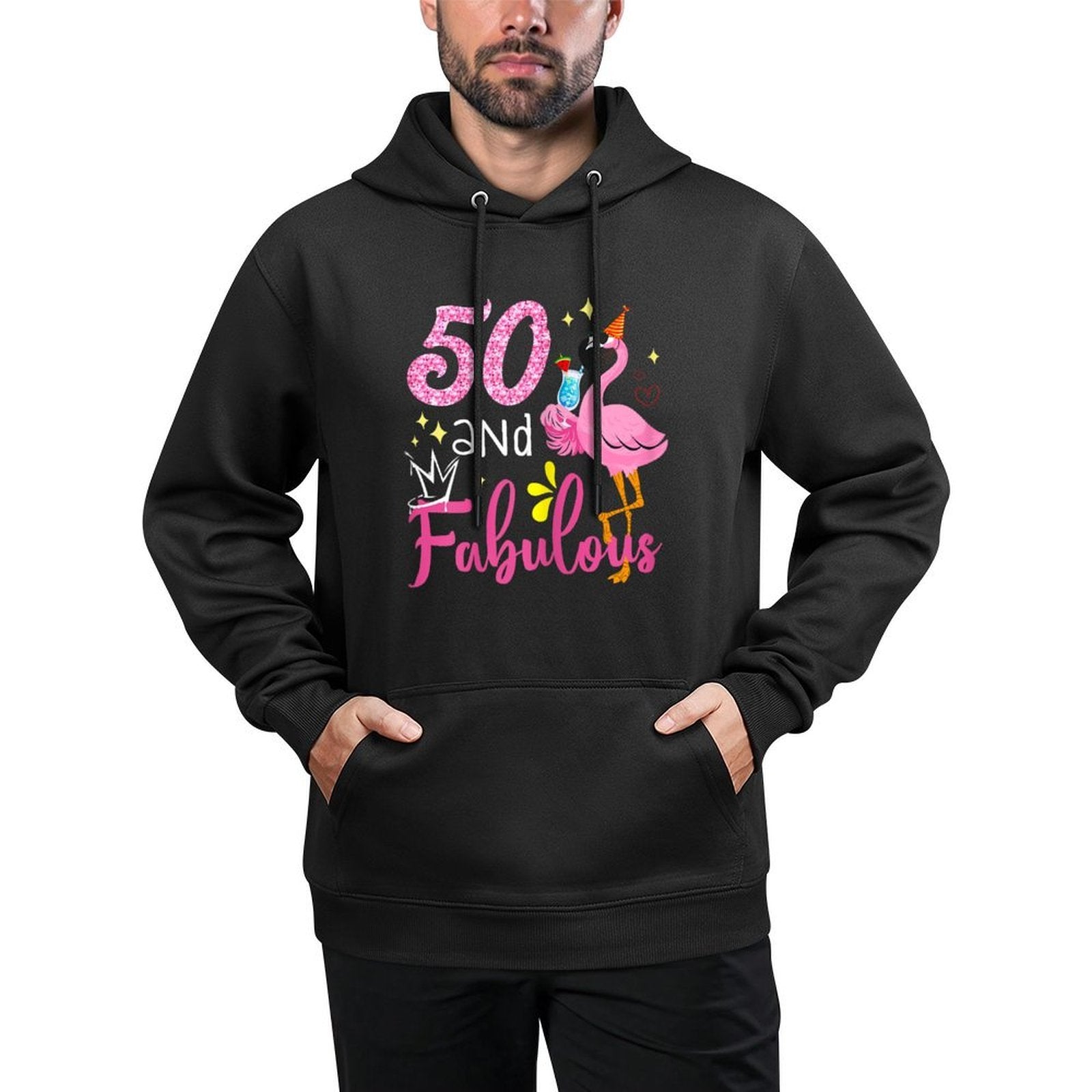 50 And Fabulous 50 Year Old Flamingo 50th Birthday Gifts Shape Retention Hoodie
