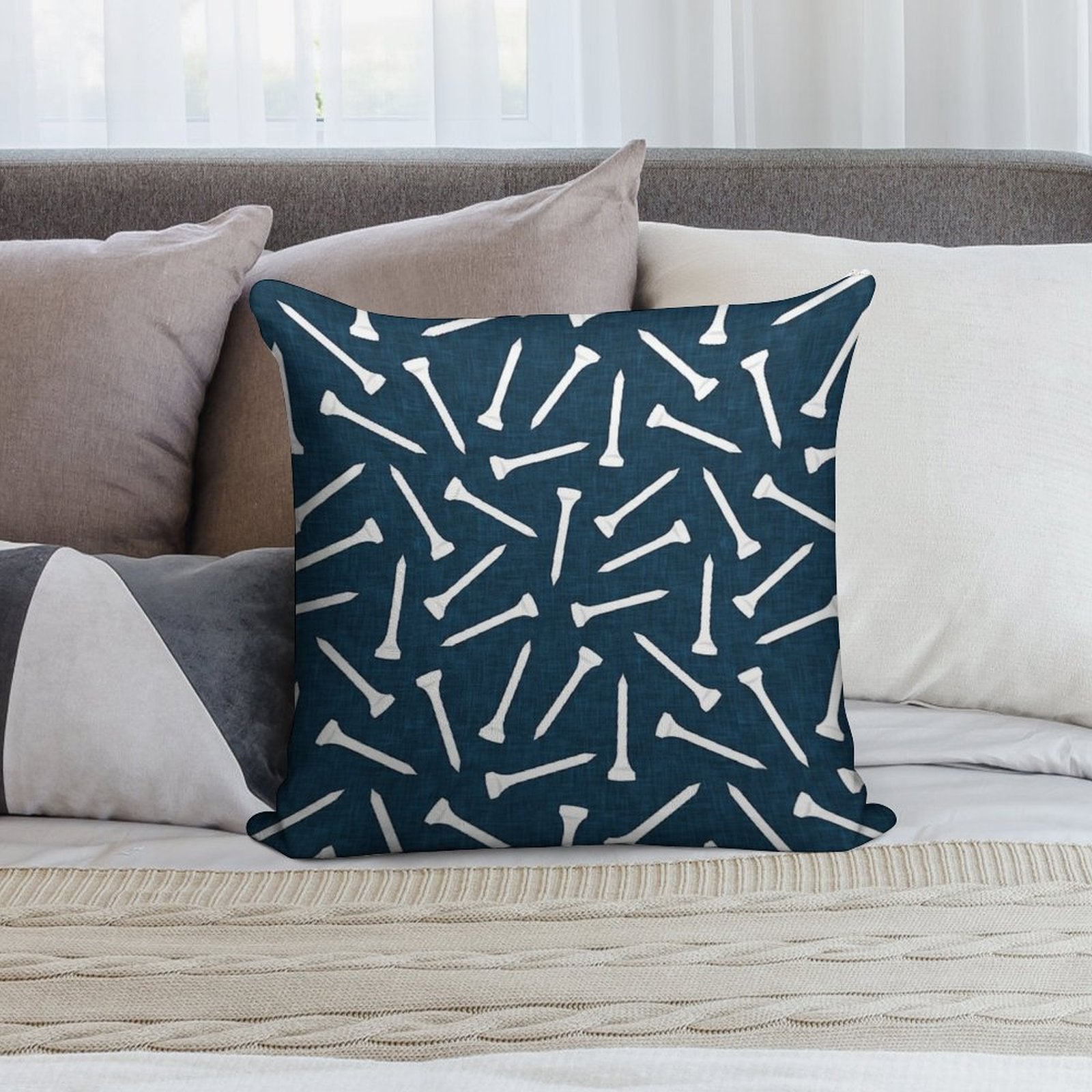 Golf Tees - Navy Soft Durable Construction Throw Pillow
