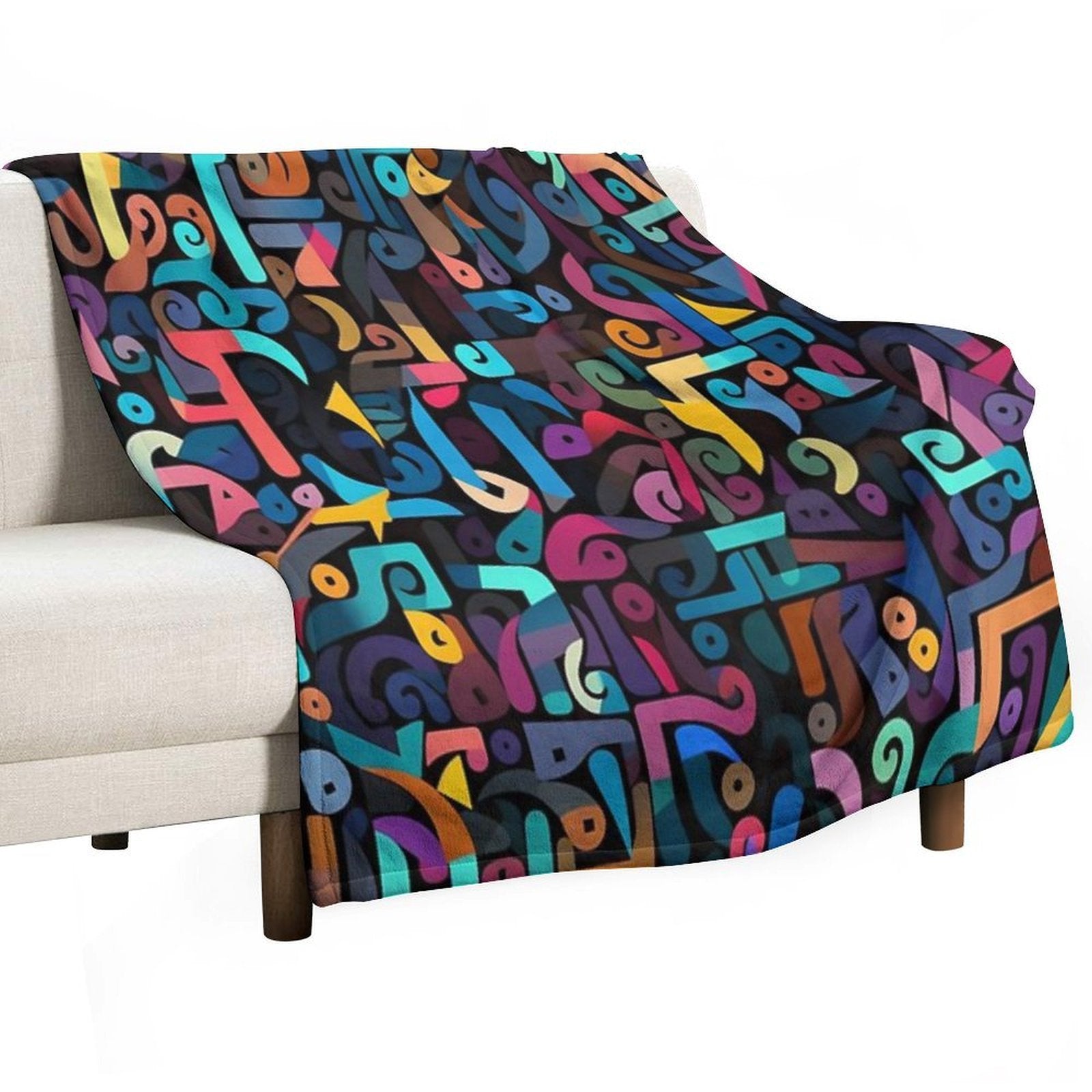 Colorful Fantasy Pattern Orange Yellow Green Red Turquoise Black Ornaments Easy Care Throw Blanket