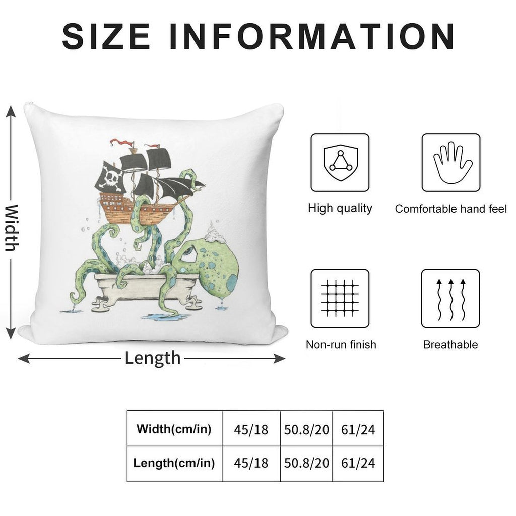 Kraken in The Tub Soft Durable Construction Throw Pillow