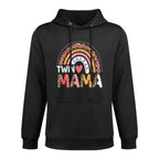 Twin Mama Mothers Day Funny Leopard Rainbow New Mom Of Twins Relaxed Fit Hoodie