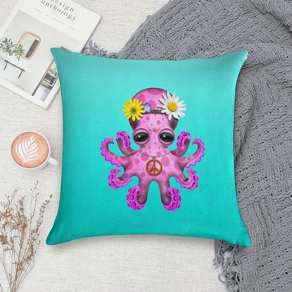Cute Pink Baby Octopus Hippie Soft Multiple Sizes Throw Pillow