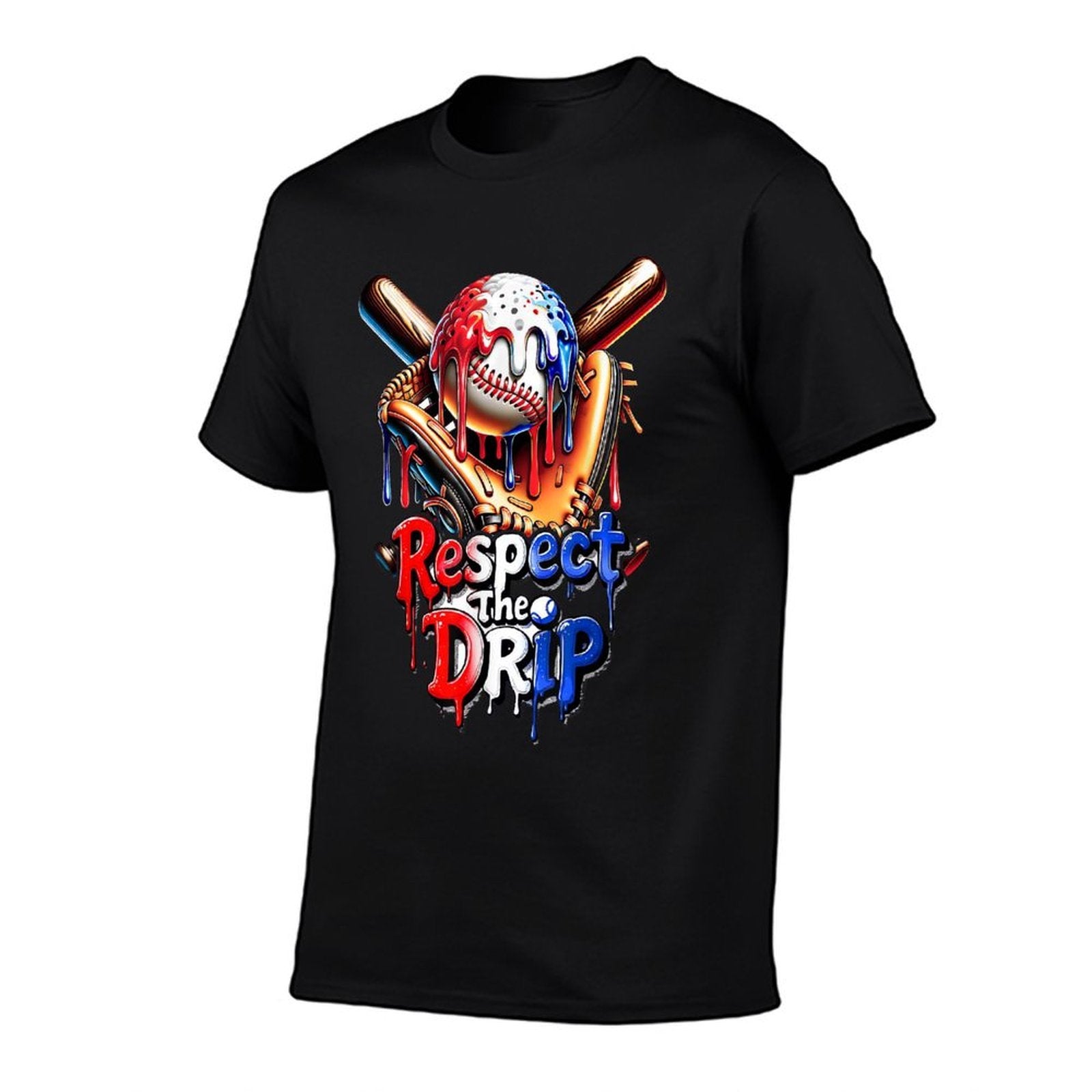 Red White Blue Baseball Ice Cream Drip Youth Boys Baseball  Graphic-printed T-Shirt